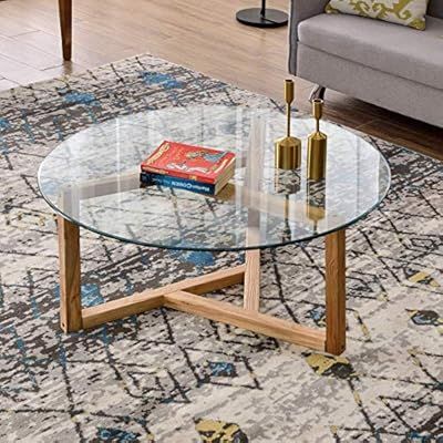 Round Coffee Table 35" Modern Glass Coffee Table Easy Assembly Tempered Glass Table for Living Ro... | Amazon (US)