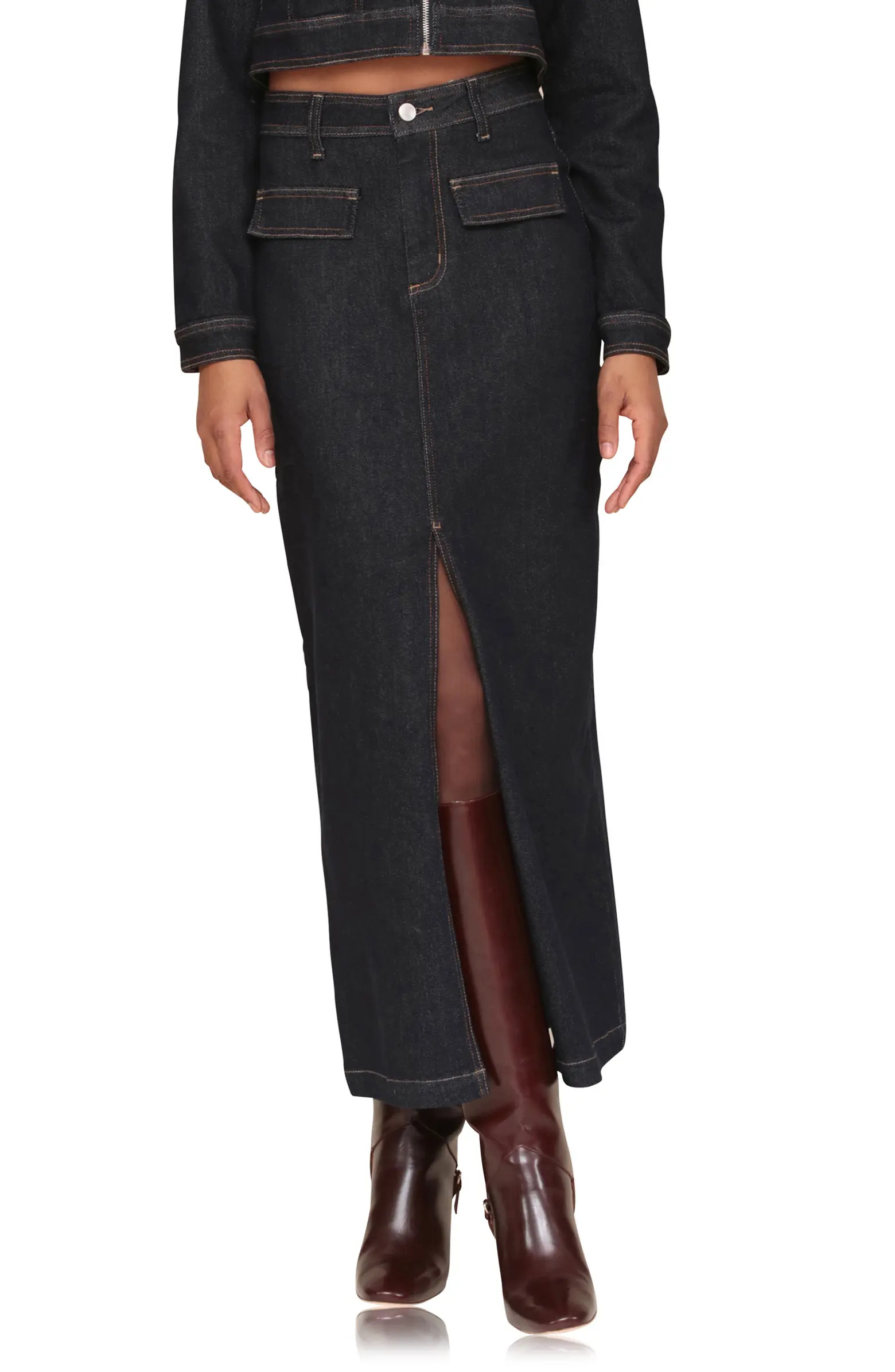 Avec Les Filles Slit Denim Maxi Skirt | Nordstrom | Nordstrom