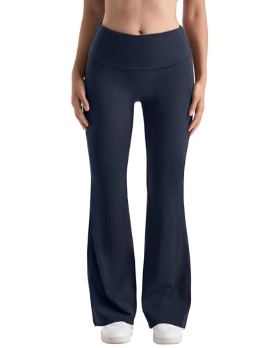 MOOSLOVER Women Flare Leggings Fold Over Bootcut Yoga Pants Casual Y2K Lounge Pants Comfy Cotton Leggings(S, Dark Navy Blue​​) | Amazon (US)