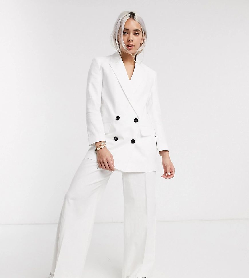 ASOS DESIGN Petite linen slide pants-White | ASOS (Global)