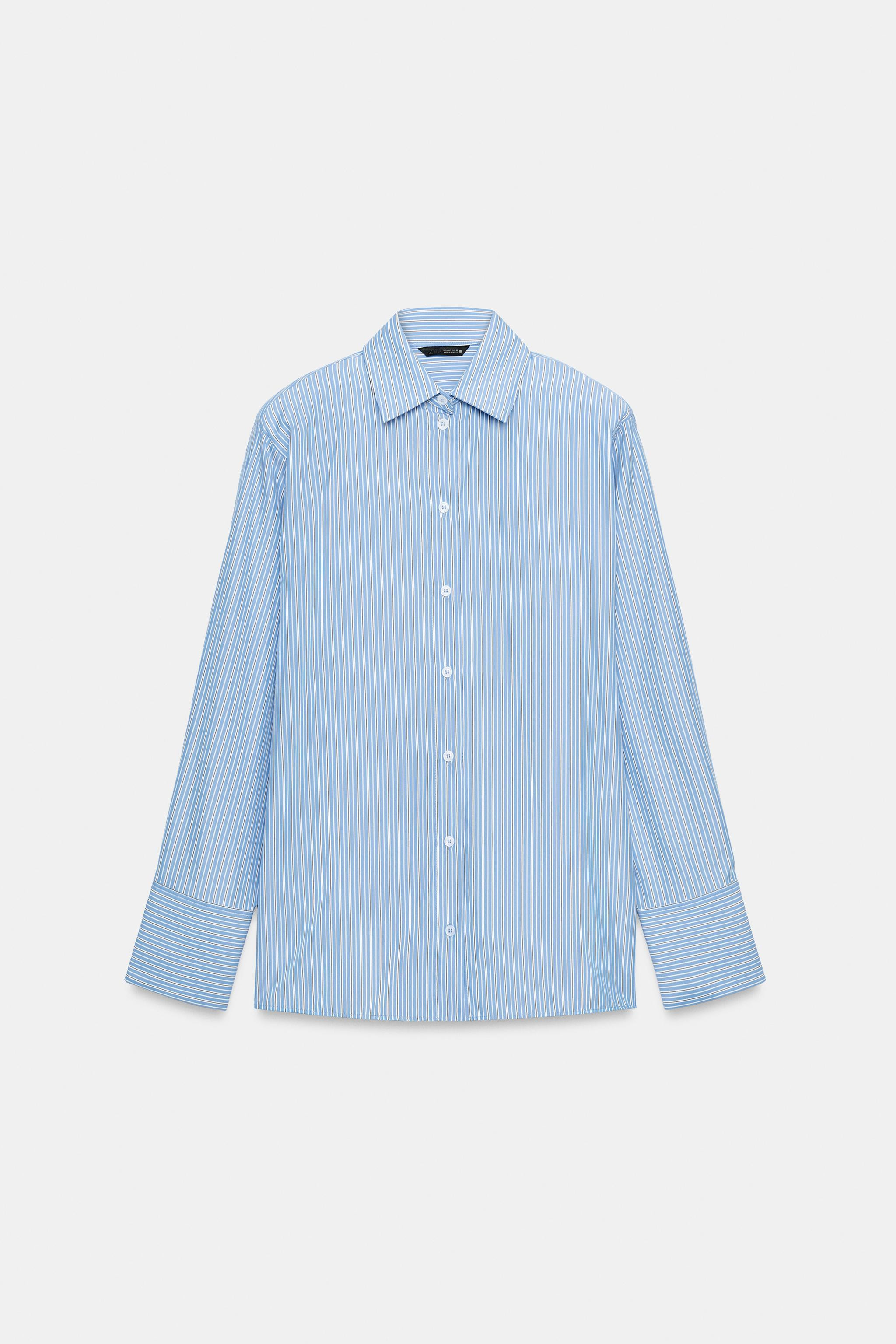 STRIPED SHOULDER PAD POPLIN SHIRT | Zara Canada