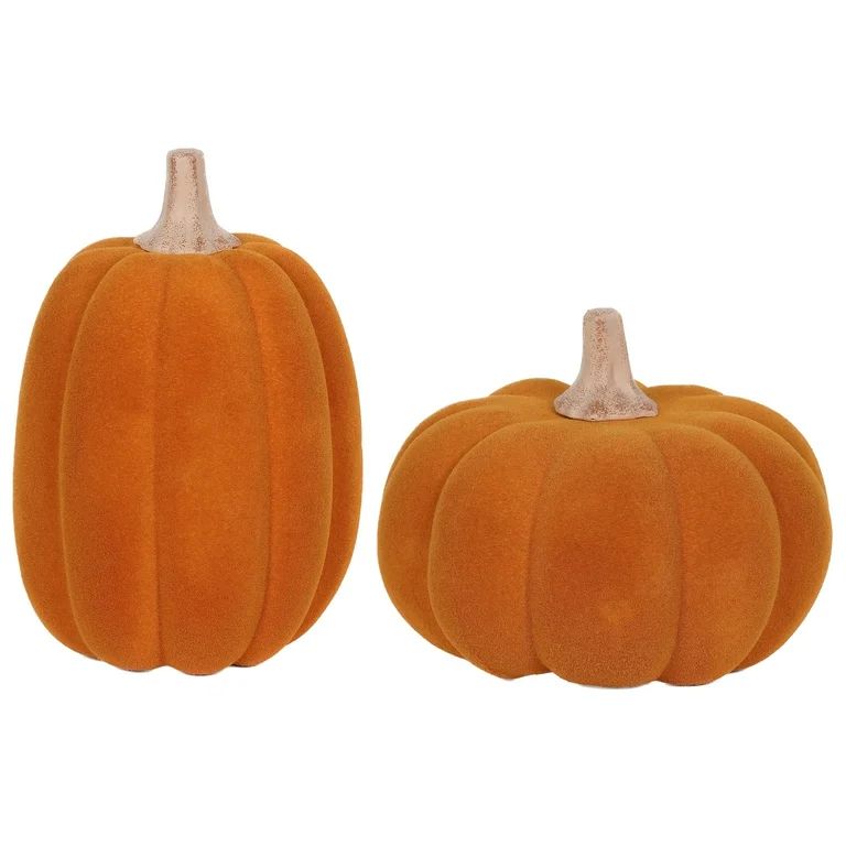 Harvest Orange Flocked Pumpkins, Set of 2, by Way To Celebrate | Walmart (US)