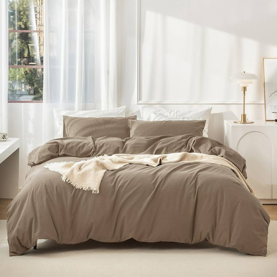 JIYUAN 100% Washed Cotton Duvet Cover Set Comfy Simple Style Soft Breathable Textured Durable Lin... | Amazon (US)