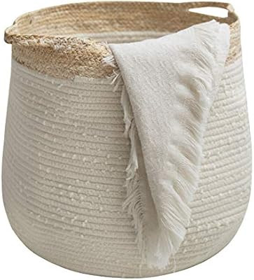 LA JOLIE MUSE Rope Basket Woven Storage Basket - Laundry Basket Large 17.3X 15 x 14.1 Inches Cott... | Amazon (US)
