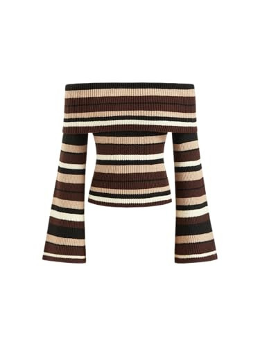 CIDER Off The Shoulder Sweater Tops for Women Long Sleeve Going Out Y2K Tops Knit Pullover Fall Outfit: Coffee, S | Amazon (US)