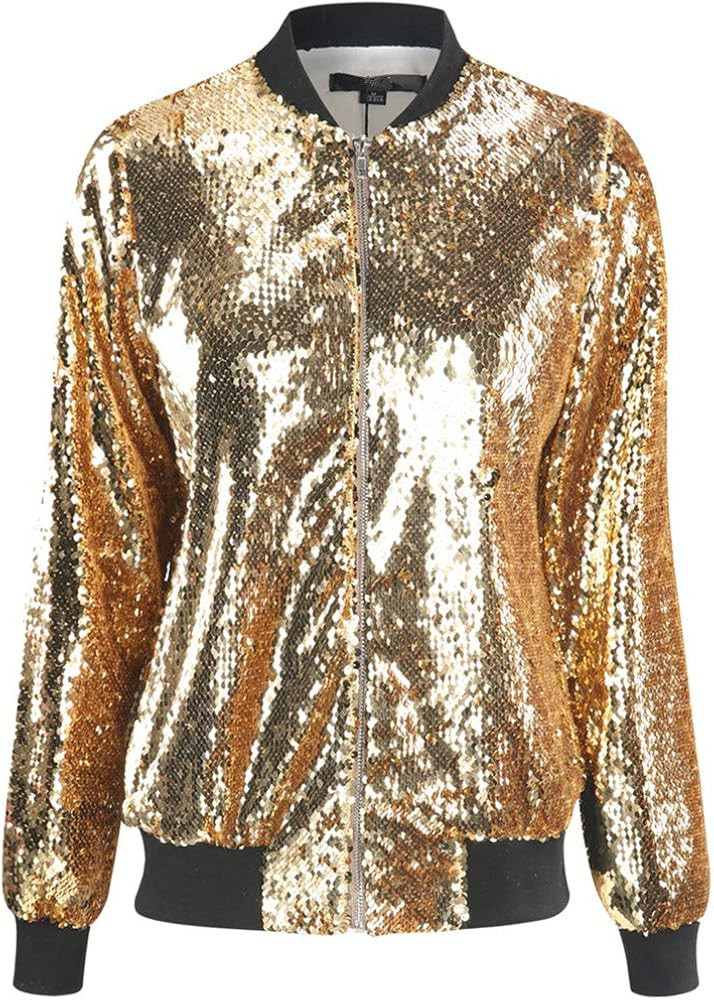 Cresay Women's Sequin Fitted Long Sleeve Zipper Blazer Bomber Jacket | Amazon (US)