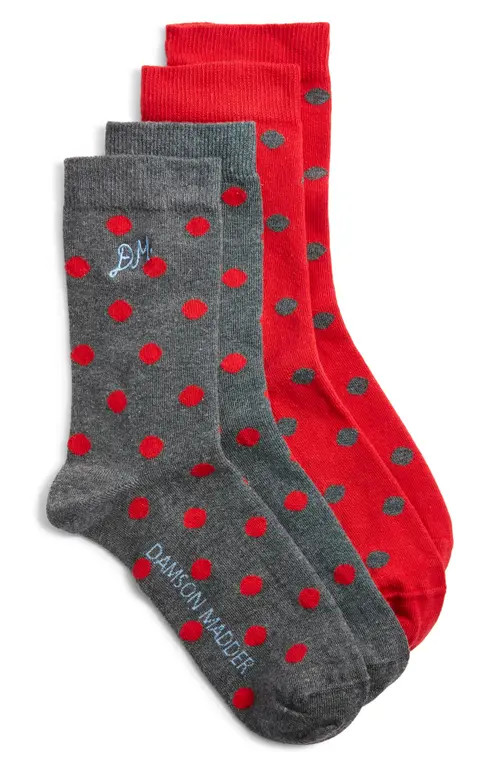 Damson Madder Assorted 2-Pack Organic Cotton Blend Crew Socks in Red at Nordstrom | Nordstrom