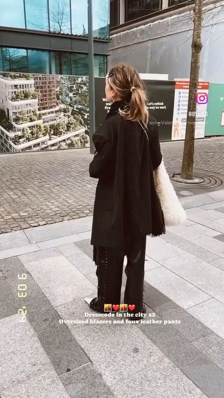 Black oversized blazer, lace up coated baggy black trousers and our Slingbacks today ✨✨
.
Prettylittlething, Mango, streetstyle, spring days, outfits ideas daily, Office outfits, black style 

#LTKstyletip #LTKworkwear #LTKVideo