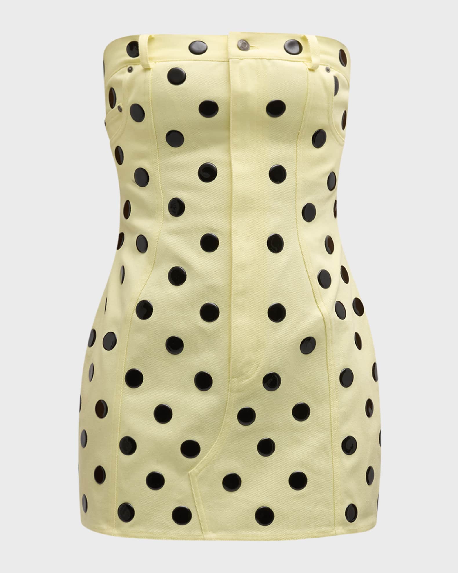 AREA Polka Dot Strapless Denim Mini Dress | Neiman Marcus