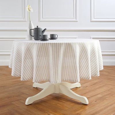 Solino Home Linen Round Tablecloth 70 Inches - Amalfi Stripe, Linen Natural and White Round Tablecloth for Spring, Easter, Mothers Day | Target