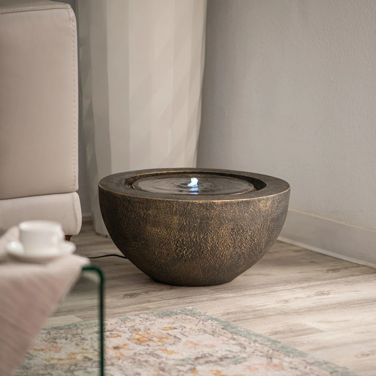 Round Sphere Style Water Fountain with LED Light, Modern Indoor Outdoor Polyresin Fountain for Ho... | Wayfair North America