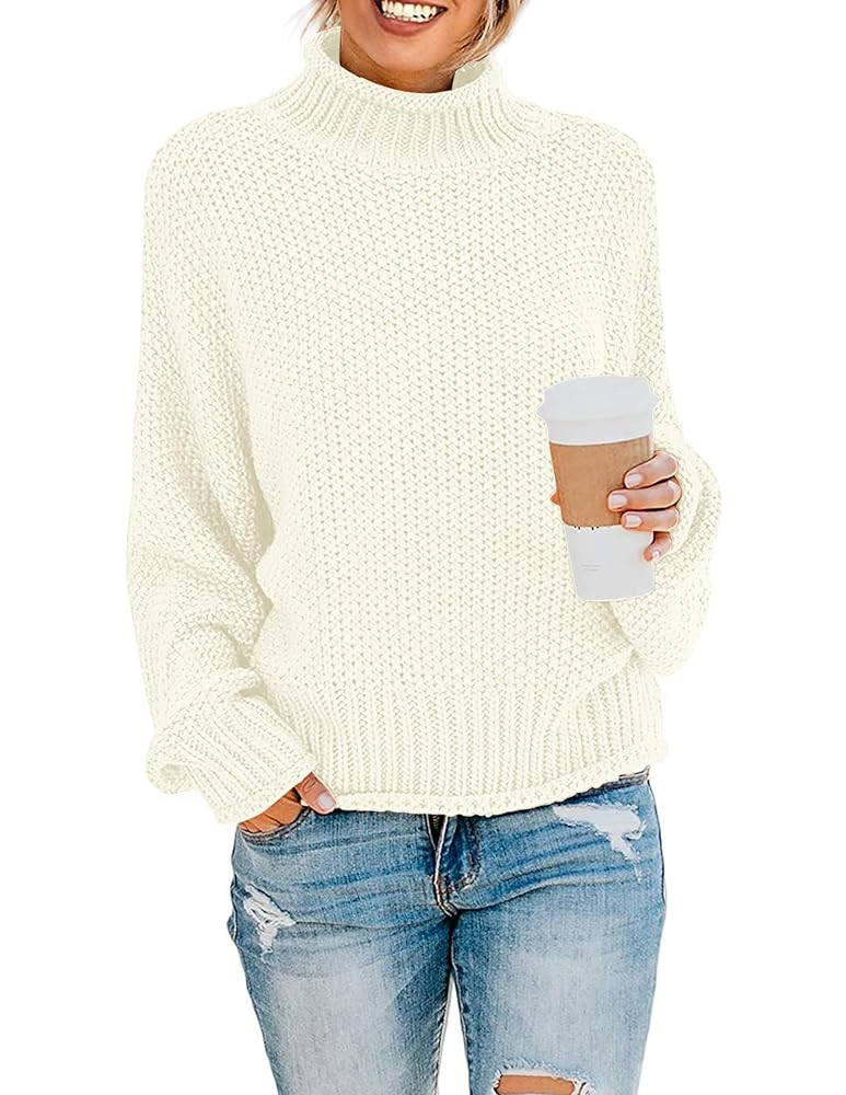 ZESICA Women's Turtleneck Batwing Sleeve Loose Oversized Chunky Knitted Pullover Sweater Jumper T... | Amazon (US)