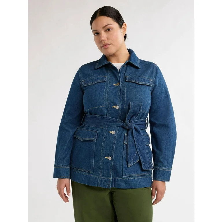 Free Assembly Women’s and Women's Plus Belted Cotton Utility Jacket, Sizes XS-4X | Walmart (US)