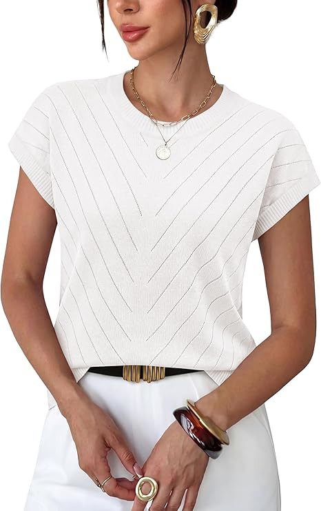 WIHOLL Womens Summer Tops Short Sleeve Sweater Work Office Business Casual Outfits Fashion Clothi... | Amazon (US)