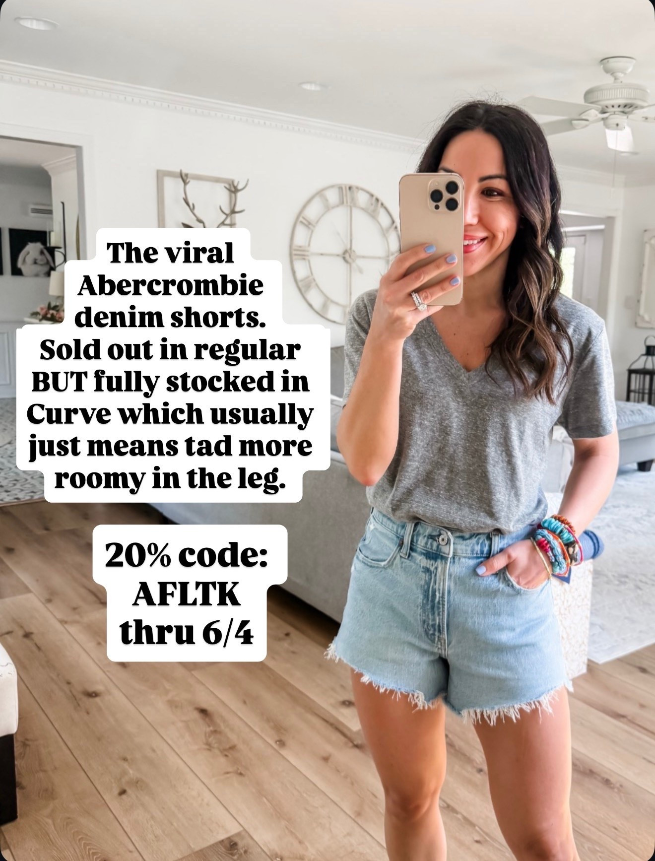Code AFLTK. Wearing 26 denim shorts. Mine are the regular fit, but the curve fit are fully stocked.

#LTKxAbercrombie #LTKSaleAlert #LTKOver40