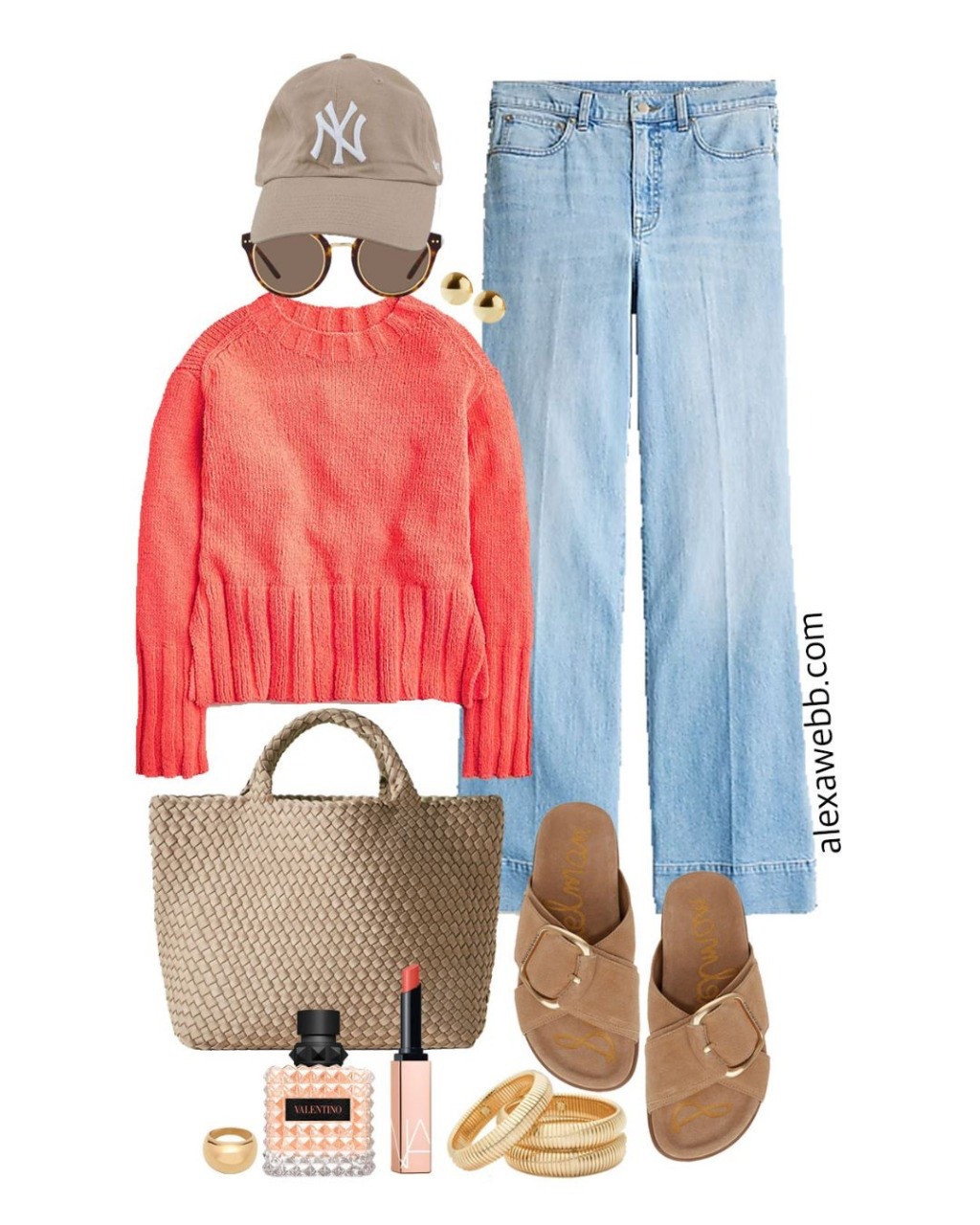 Plus Size Coral Sweater Spring Outfit - A plus size casual outfit idea with jeans, a coral sweater, baseball cap, and sandals. Alexa Webb #plussize

#LTKPlusSize #LTKSeasonal #LTKStyleTip
