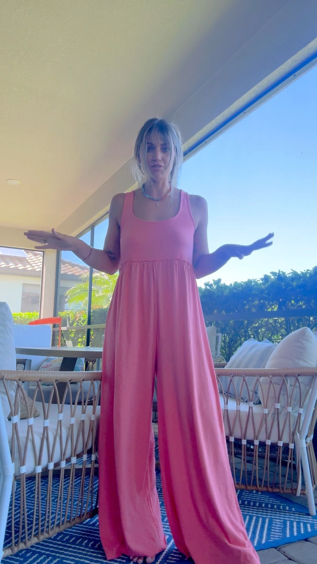 Cutest jumpsuit EVER!!! Felt like pajamas all day yesterday but felt so cute too!! Size down!!! Im in XS. I also linked what I wore for boob coverage. I just got these a few weeks ago and they’re a GAME CHANGER!!! They lift the girls soo good. And actually stay put alllll day. 👏🏻👏🏻 a summer must have!!!!