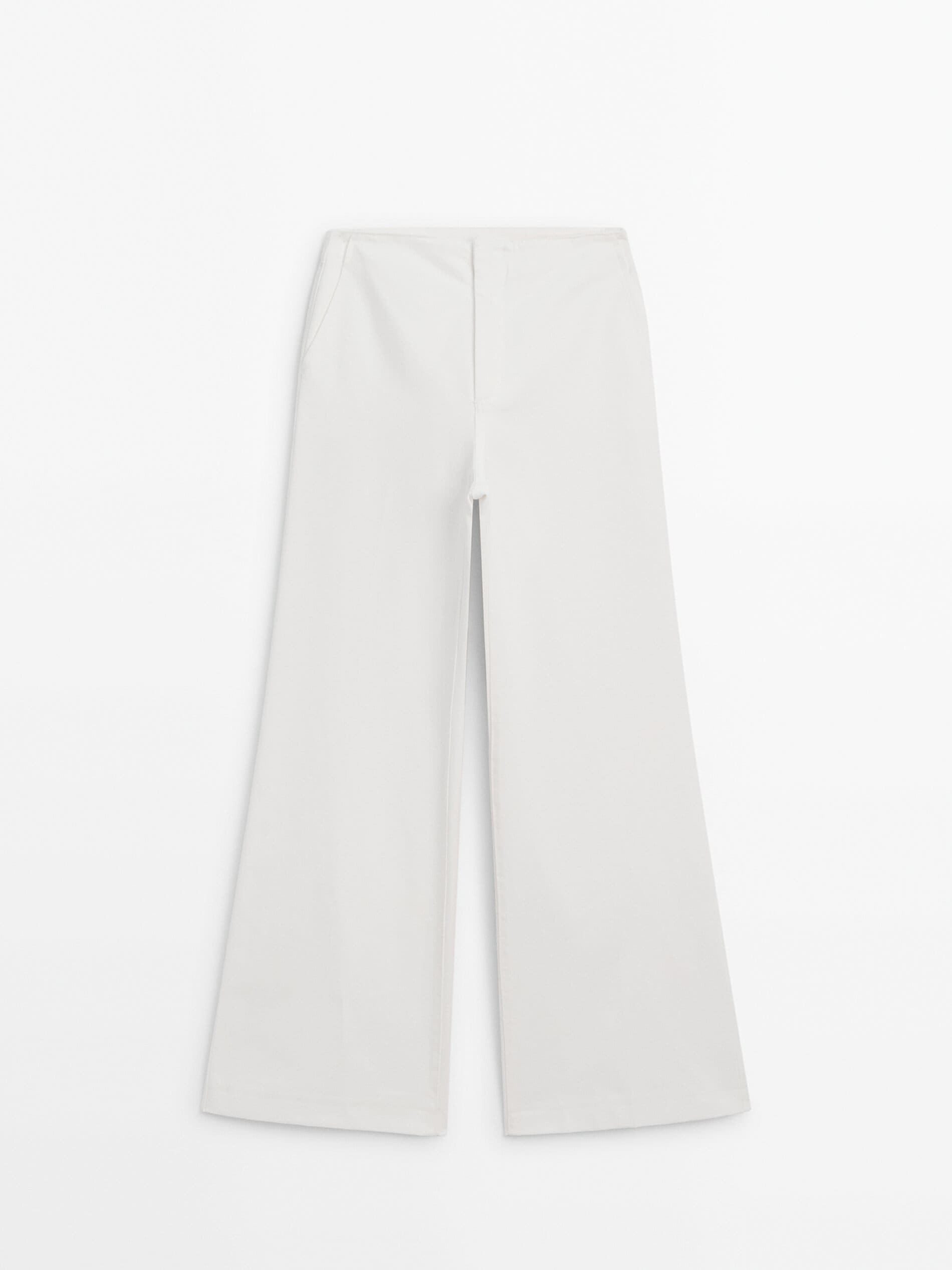 Flared cotton high-waist trousers | Massimo Dutti UK