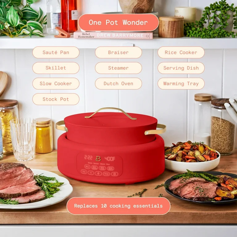 Beautiful 10-in-1 , 6 Qt Electric Multi-Cooker, Tomato Red by Drew Barrymore | Walmart (US)
