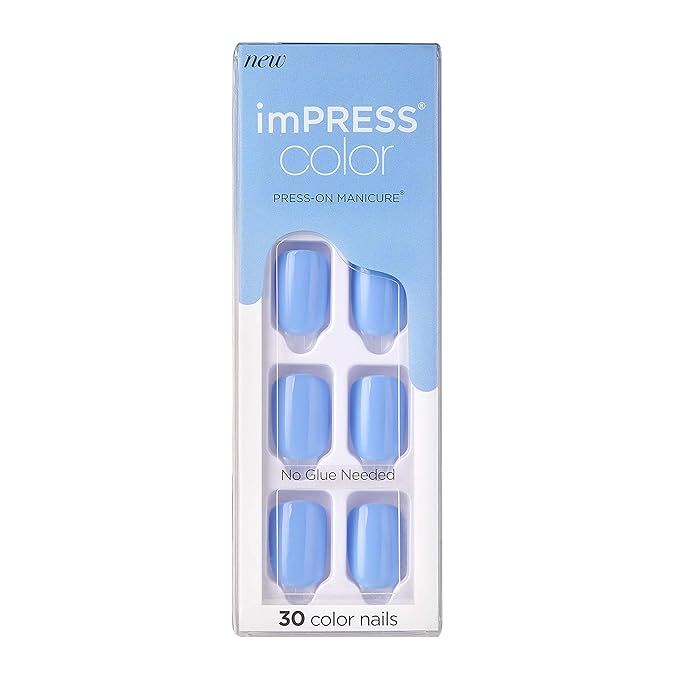 KISS imPRESS No Glue Mani Press On Nails, Color, 'Baby why so Blue', Blue, Short Size, Squoval Sh... | Amazon (US)