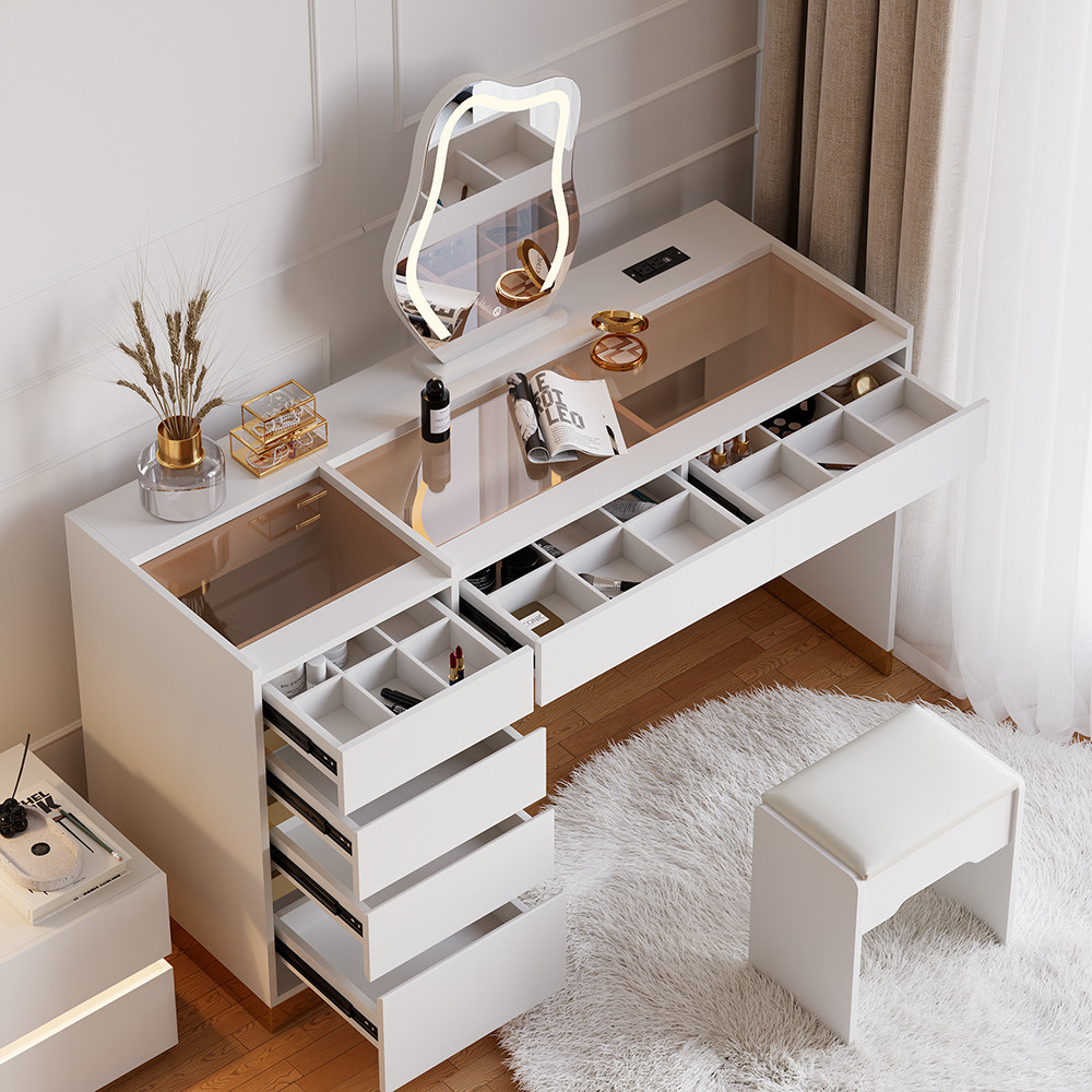 Modern Makeup Vanity Set with Lighted Vanity Mirror & Charging Station & Jewelry Storage Dressing Table | Homary