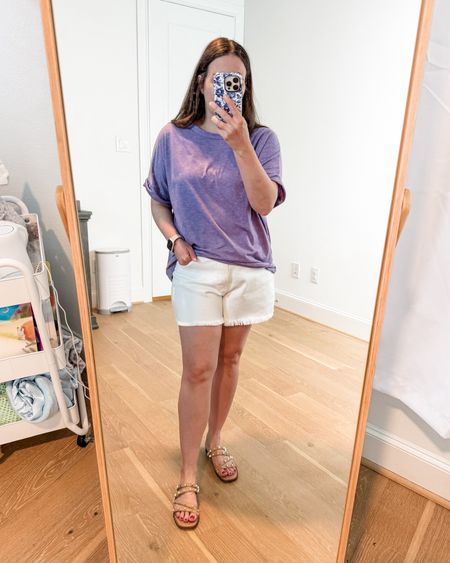 Summer outfit / purple oversized tee / white jean shorts / cutoff denim shorts / vacation outfit / casual fashion / Amazon fashion 

#LTKSeasonal #LTKOver40 #LTKFindsUnder100