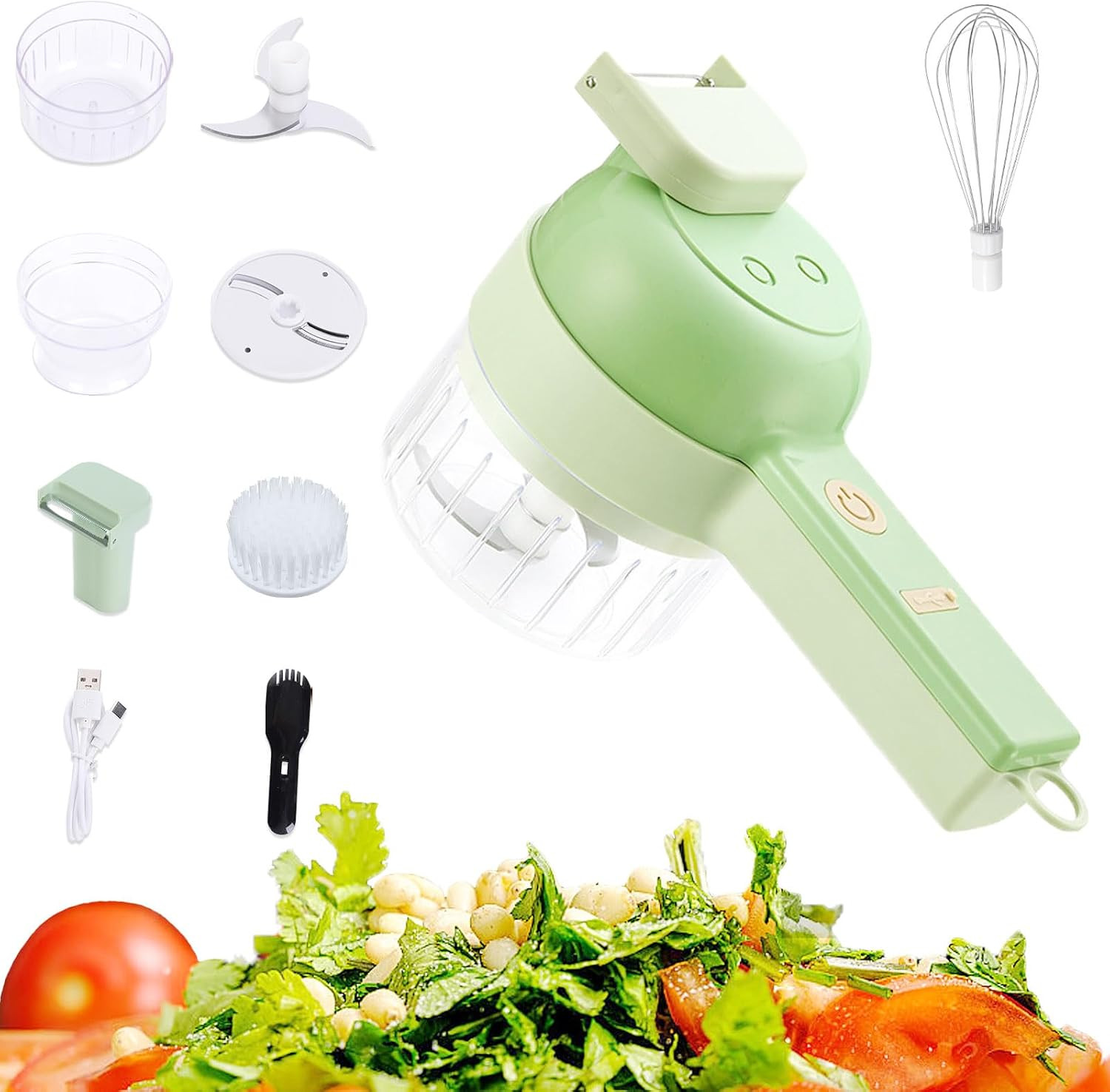 5 in 1 Electric Vegetable Chopper Set, Electric Food Processor with Egg & Cream Beater and Clean Brush, Multifunction Handheld Veggie Chopper for Salad Onion Chili Pepper Celery Meat Ginger | Amazon (US)