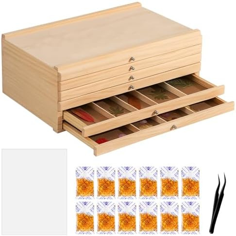AceOrbit 6 Drawer Wooden Pressed Flower Storage Box Set Artist Supply Storage Organizer with Blot... | Amazon (US)