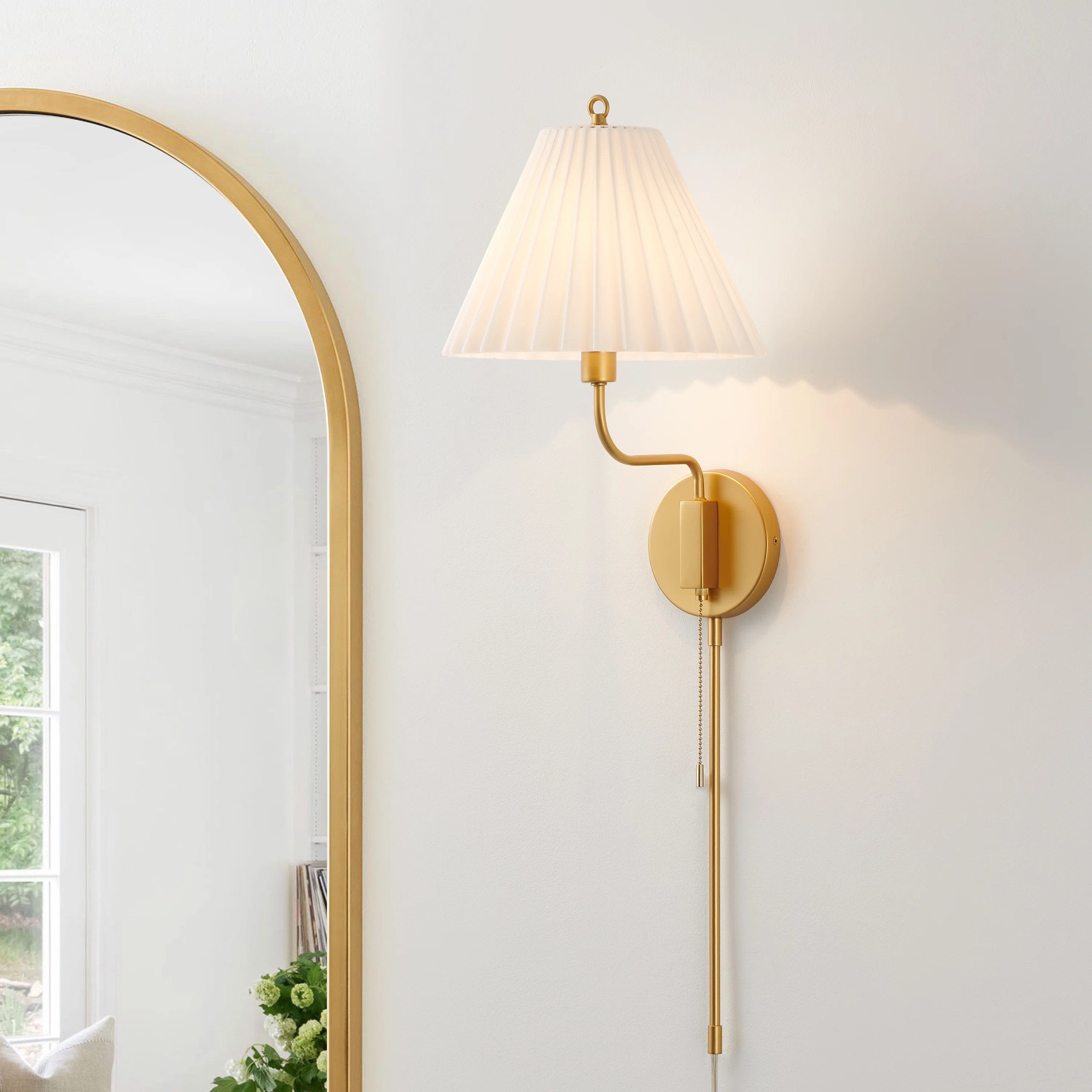 1-light Gold Wall Sconce With Opal Ribbed Glass Shade | Wayfair North America