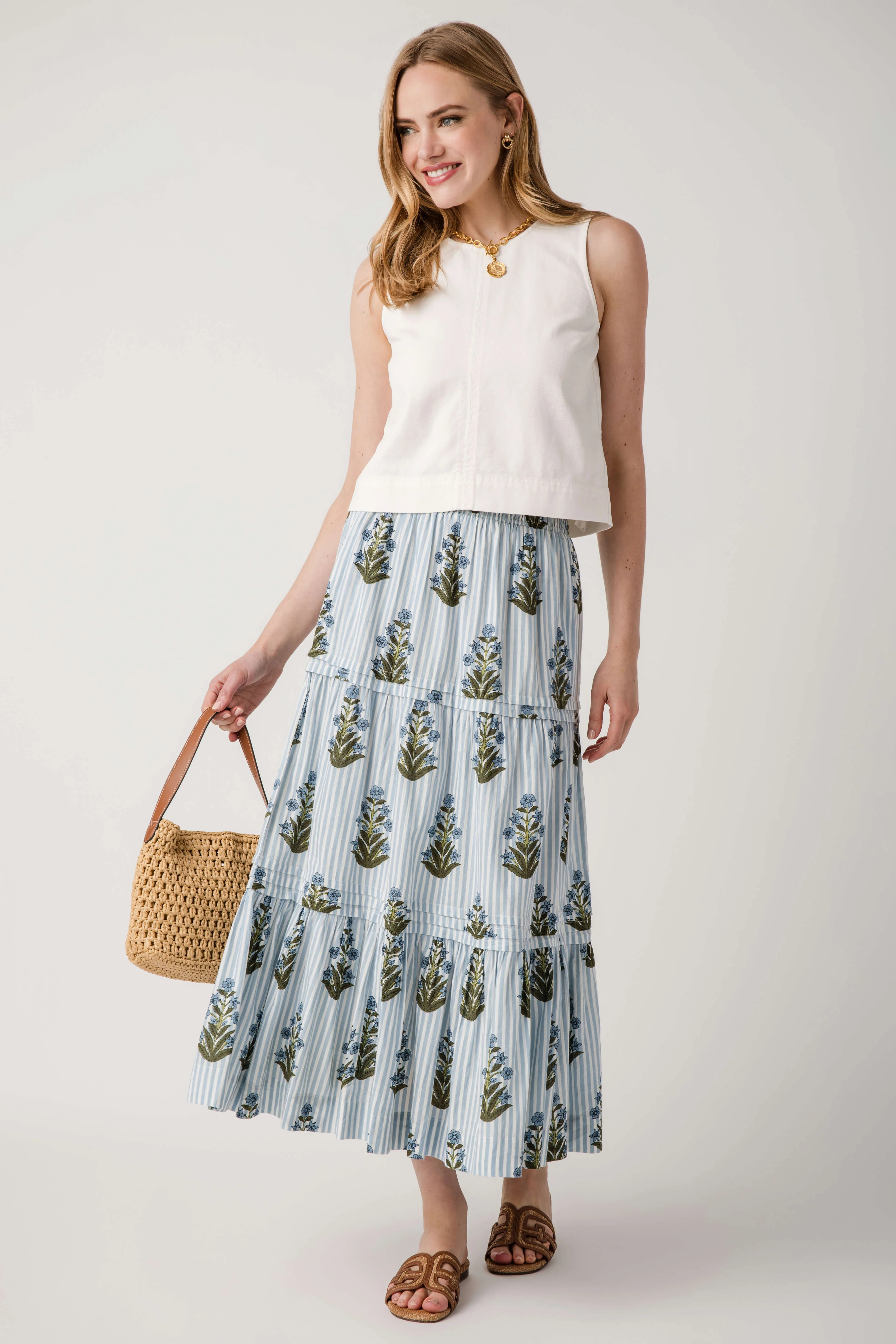 THML Striped Block Print Maxi Skirt | Social Threads