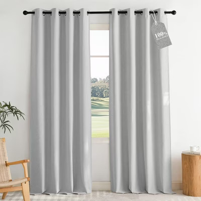 NICETOWN 100% Blackout Curtains with Grommets Thermal Insulated Noise Reducing Linen Textured Drapes for Bedroom 2 Panels, 52W x 90L, Grayish White | Target
