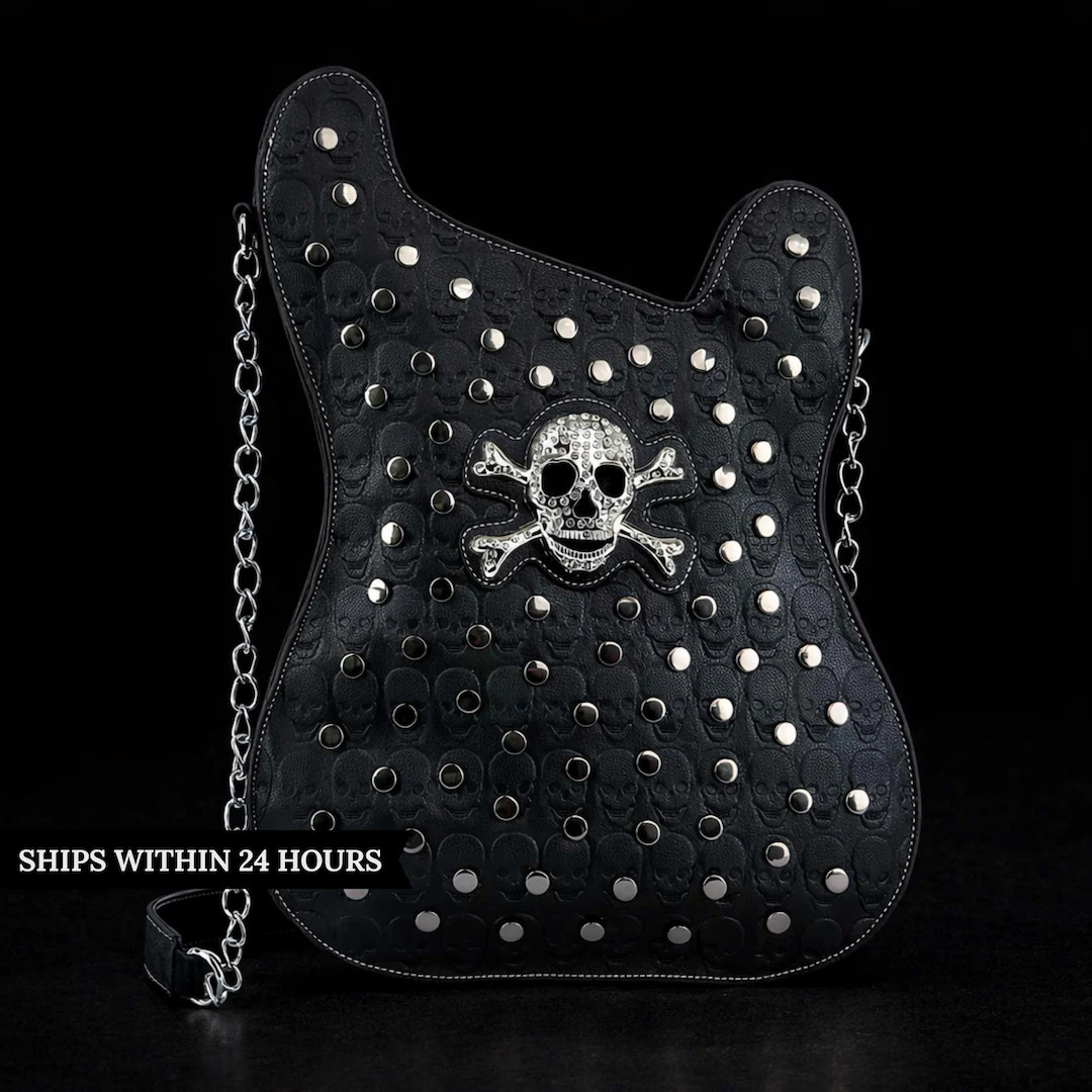 Skull Guitar Handbag, Faux Leather Gothic Purse with Silver Chain Strap, Edgy Statement Bag | Etsy (US)