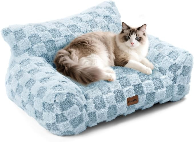Made4Pets Cat Beds for Indoor Cats, Cat Couch Bed, Soft Faux Fur Checkered Pet Sofa, Calming Fluf... | Amazon (US)