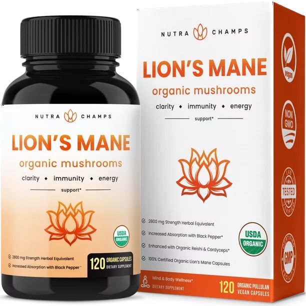NutraChamps Organic Lions Mane Mushroom Supplement (2 Month Supply - 120 Count) Mental Clarity, M... | Walmart (US)