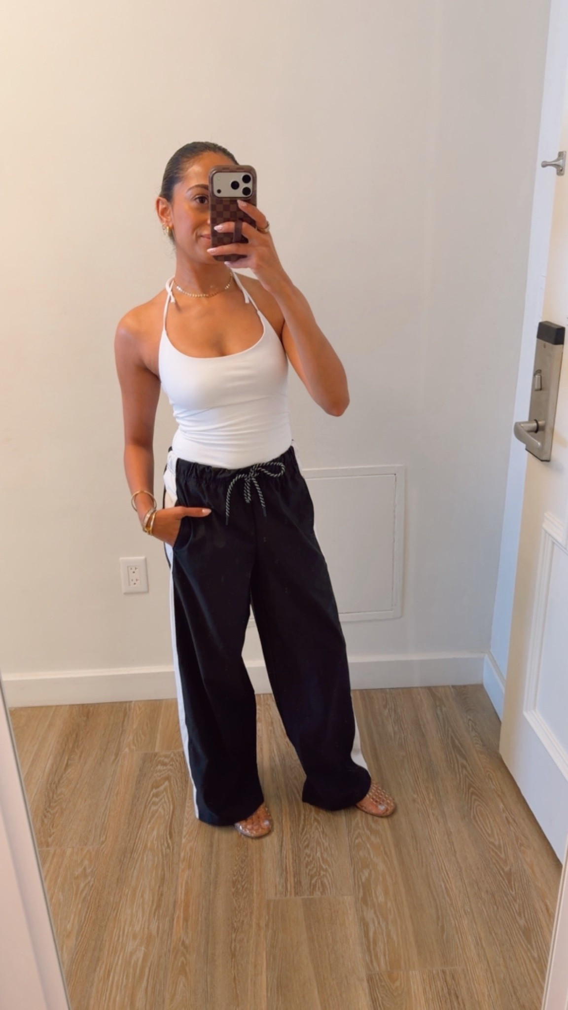 Track pants
Halter top
Casual Outfit inspo 
Xxs in pants xs in top

#LTKootd #LTKSaleAlert #LTKPetite