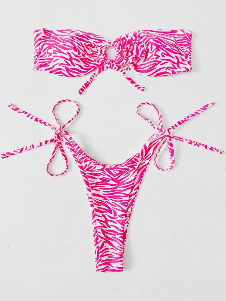 Allover Print Bandeau Bikini Swimsuit | SHEIN