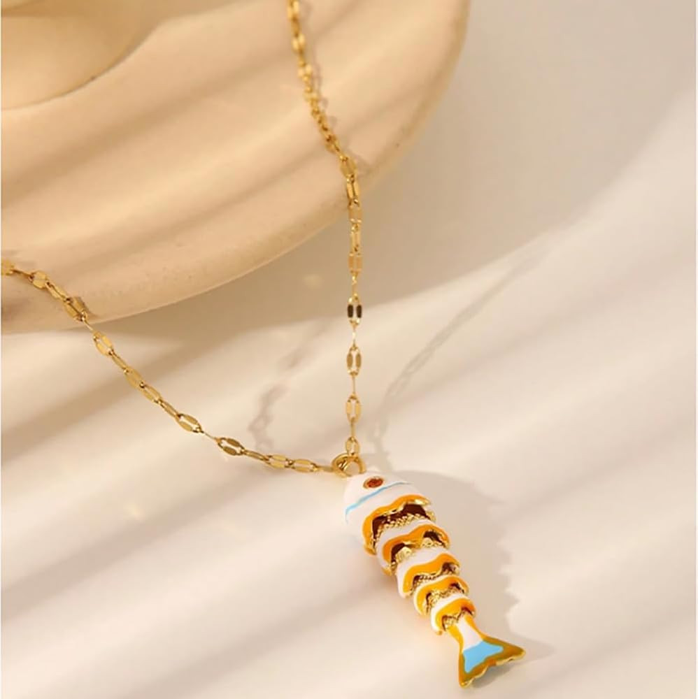 Color Boho Fish Necklace for Women, Colorful enamel Beach Hawaiian Dainty Lucky Fish Pendant Neck... | Amazon (US)