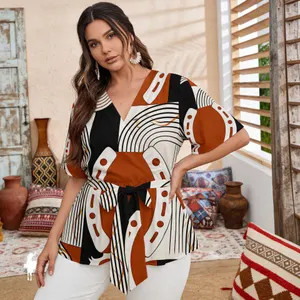 Women’s Wrap Blouse, Tie Waist Short Sleeve Blouse, Printed Fashion Top, Lightweight Casual Shi... | Etsy (Global)