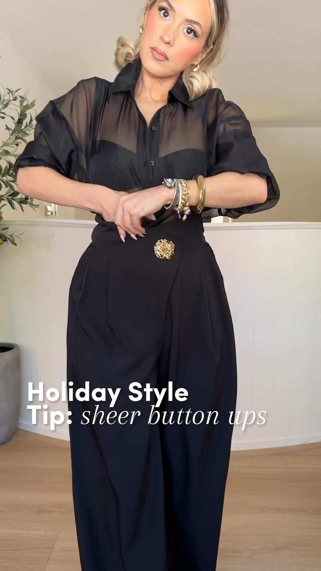 STYLE TIP: Styling sheer button ups for the holidays 😍👏🏼 

I'm wearing all button ups in a small! 

Jeans size 27 
Trousers size small & 4 



#LTKHoliday #LTKgrwm #LTKootd