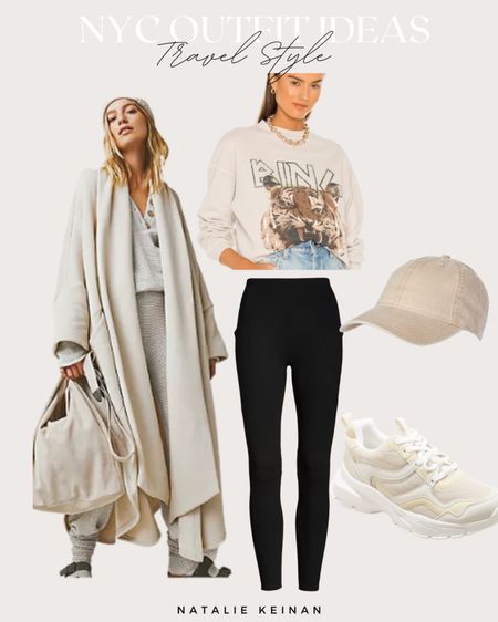 NYC travel outfit idea! Long poncho. Leggings. Hat. Sneakers. Annie bing sweater. 

#LTKstyletip #LTKSeasonal #LTKCyberweek