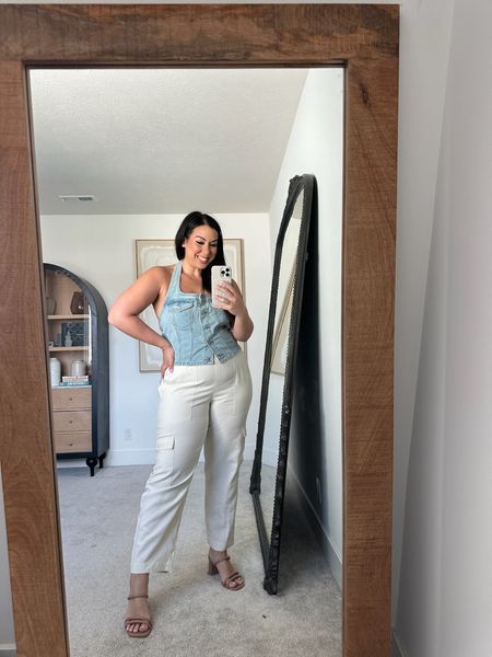 Midsize curvy spring outfit from Target 🤍 wearing a size large in both!

White denim - white jeans - denim top - halter top - Target style - spring style - casual spring outfit

#LTKfindsunder50 #LTKmidsize #LTKstyletip