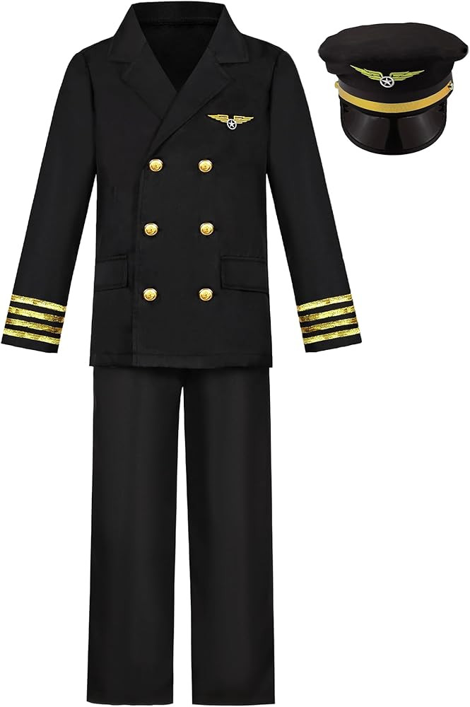 Career Day Costume for Kids Pilot Costume for Boys Airline Captain Pilot Uniform for Halloween Bi... | Amazon (US)