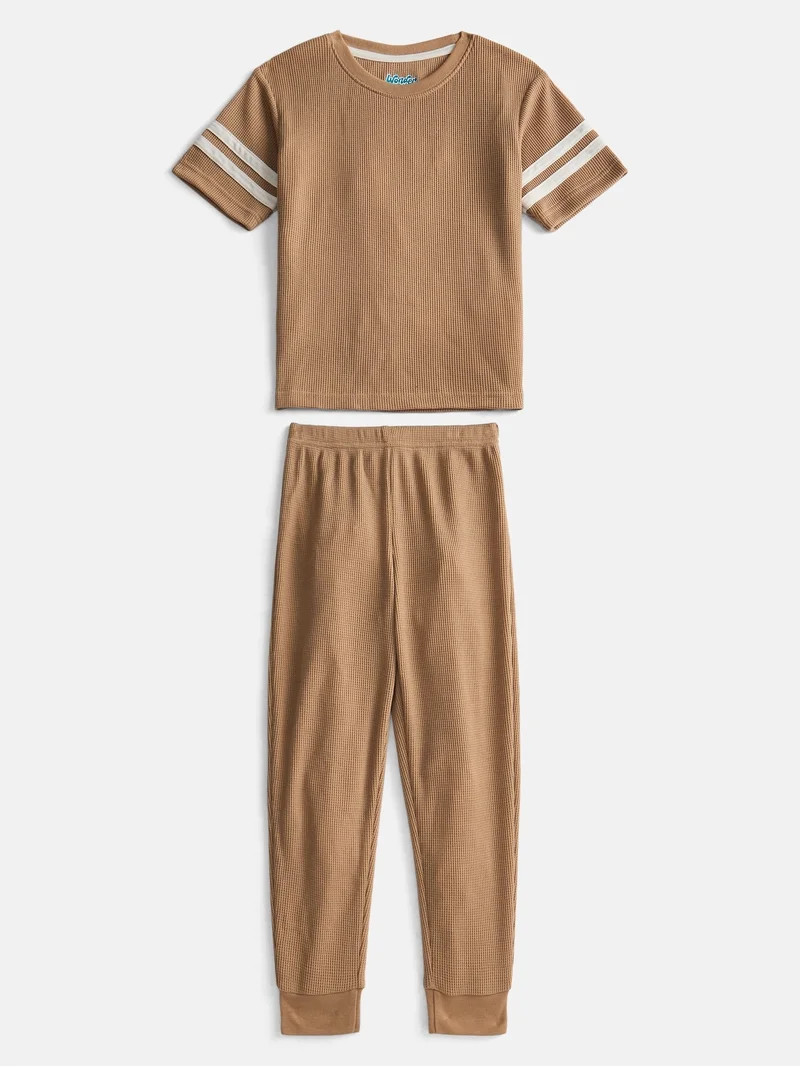 Wonder Nation Boys Waffle Knit Short Sleeve Top and Pants Pajama Set, 2 Piece, Sizes 4-18 | Walmart (US)