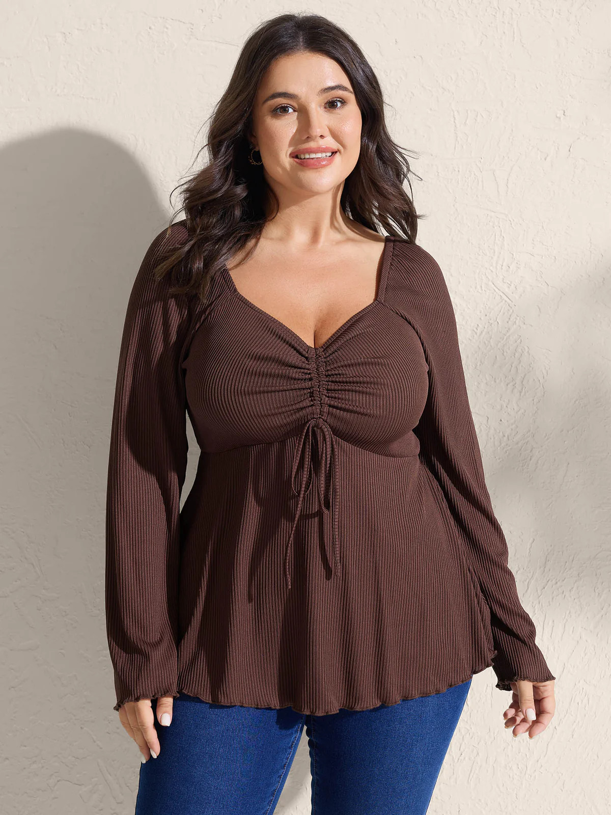 Ribbed Adjustable Drawstring Bodice Flared T-Shirt | Bloomchic
