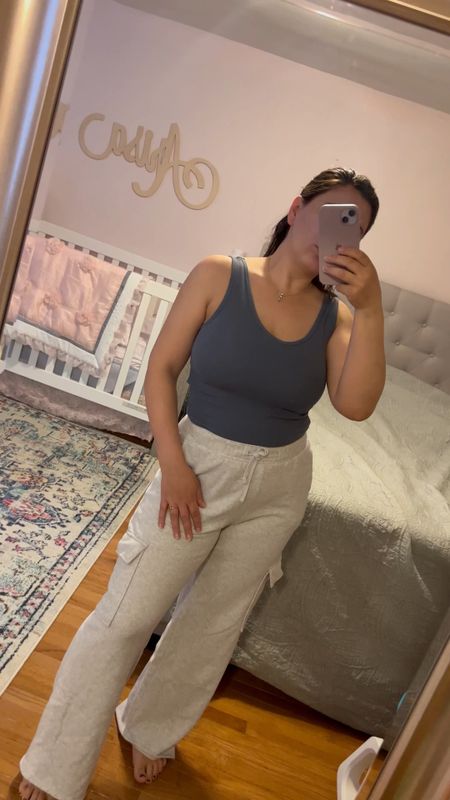 Mom outfit wide leg sweatpants joggers leggings ribbed tee spring 2023 fashion outfit ideas for moms casual comfy cute holister RIBBED HIGH-NECK TANK cargo pants 

#LTKunder50 #LTKSeasonal #LTKstyletip