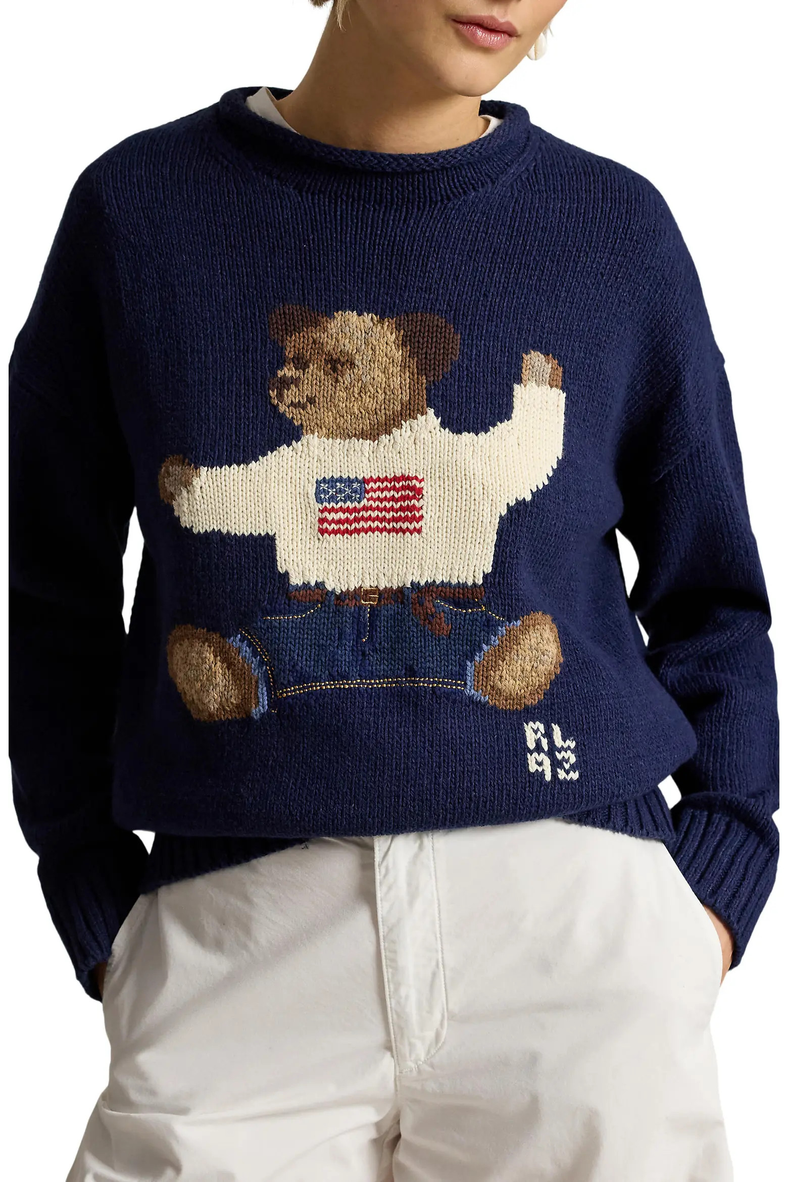 Polo Ralph Lauren Polo Bear Intarsia Cotton & Linen Sweater (Women) | Nordstrom | Nordstrom