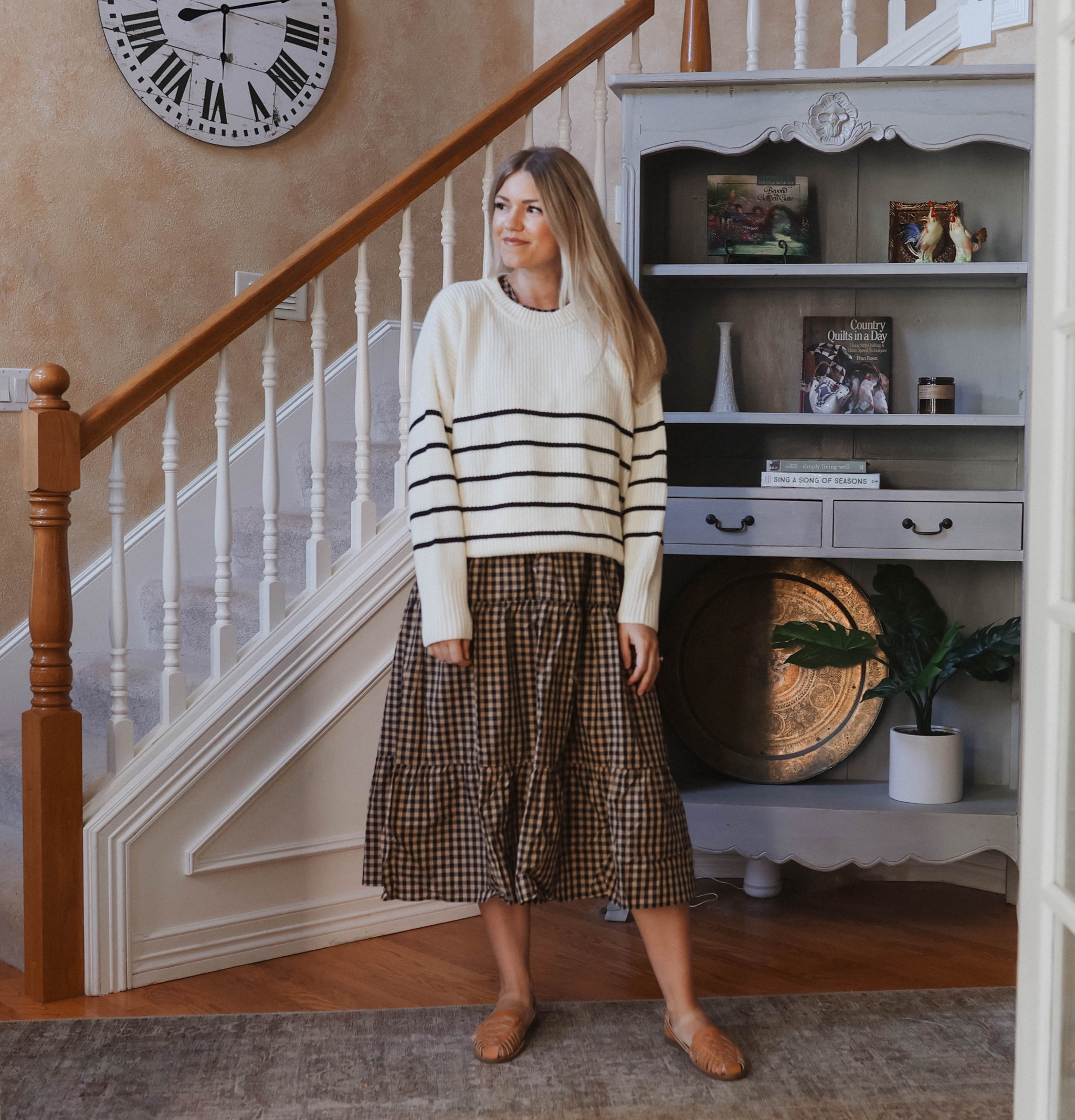 Wearing a size medium in the sweater and size small in the dress