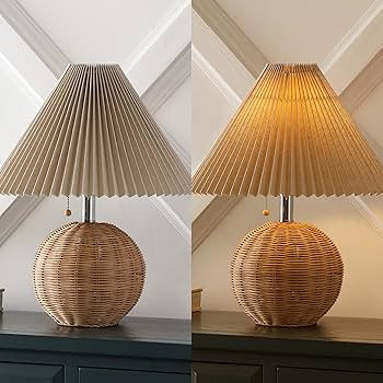 JONATHAN Y 17.25" Natural/Chrome/Dark Beige Sphere Table Lamp, Mid-Century Bedside Nightstand wit... | Amazon (US)