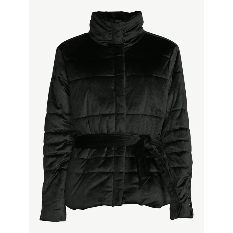 Sofia Jeans by Sofia Vergara Women's Velveteen Puffer Jacket with Belt | Walmart (US)