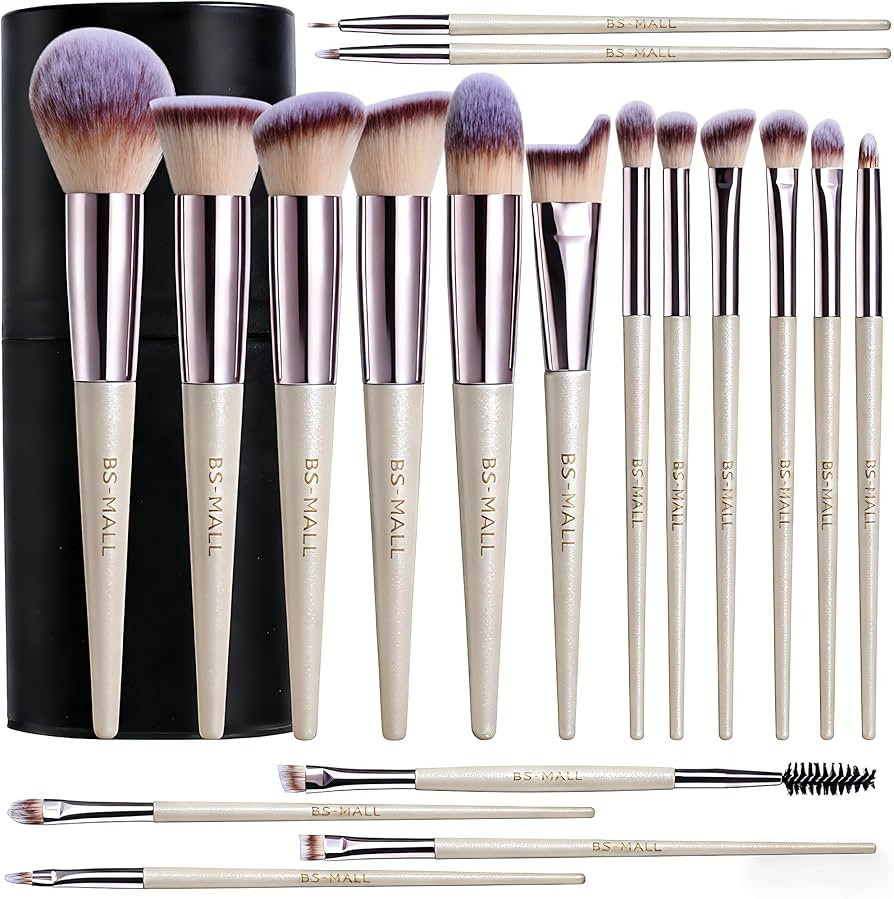 BS-MALL Makeup Brush Set 18 Pcs Premium Synthetic Foundation Powder Concealers Eye shadows Blush ... | Amazon (US)